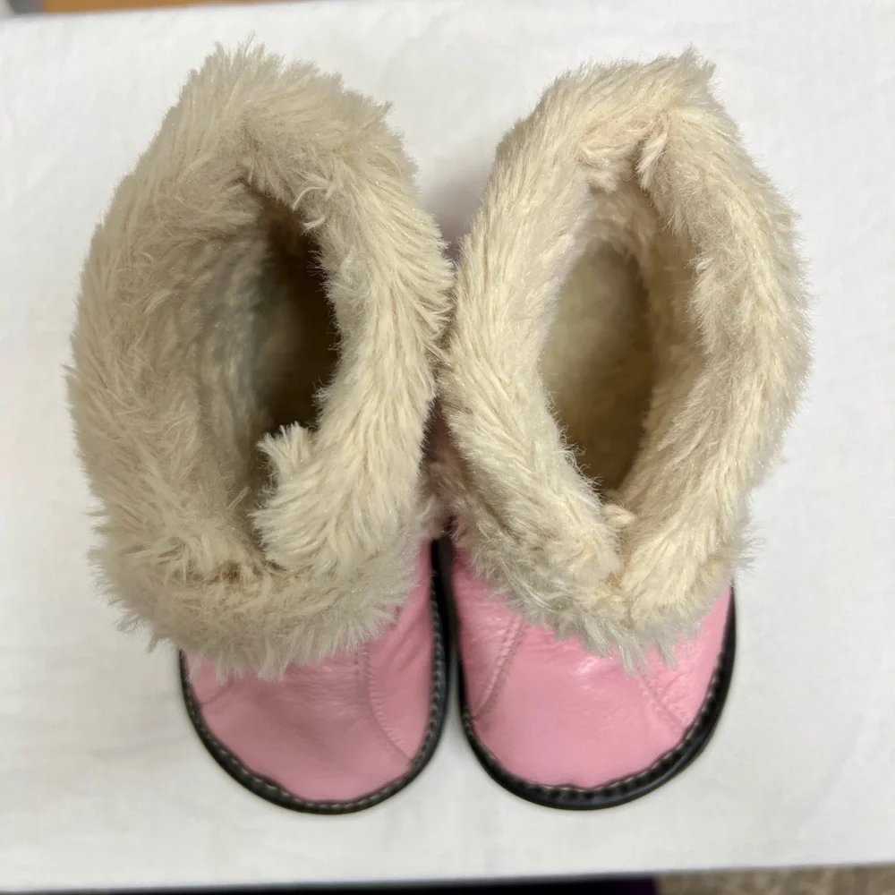 Jack &‎ Lily Cozy Pink Leather Fur-Lined Boots Toddler 7 Velcro